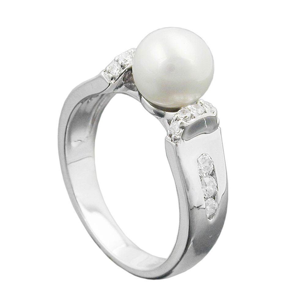 Bague argent 925 perle et zirconias vue de face