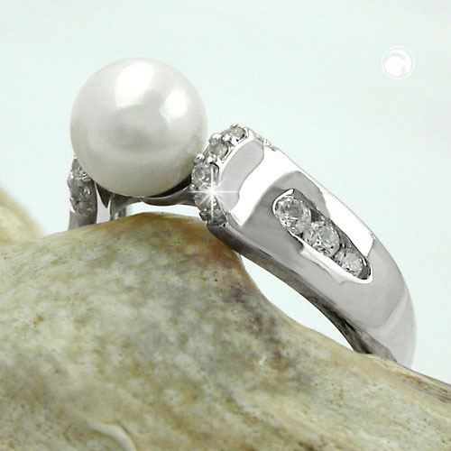 Bague argent sterling perle et zirconias sur fond clair