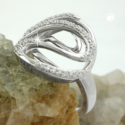 Bague argent sterling sertie de zirconias vue de dessus