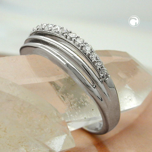 Bague argent sterling lignes ondulées zircons scintillants vue de profil