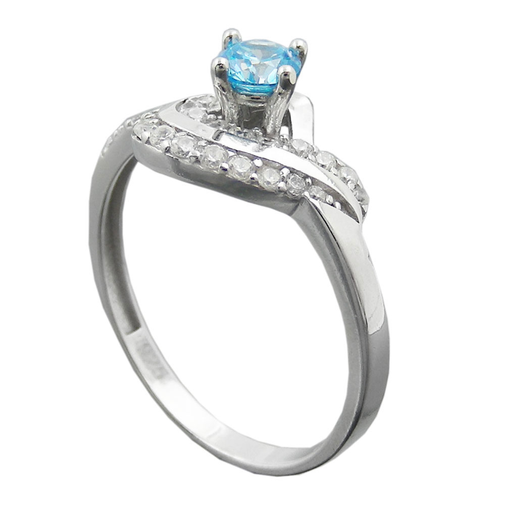Bague argent 925 zirconia aqua et blanc vue de face