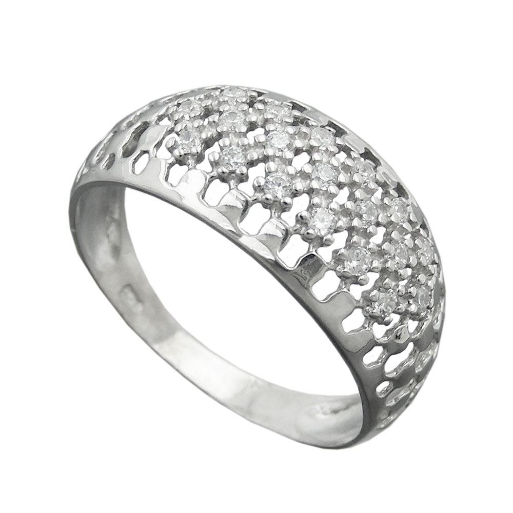 Bague argent 925 avec zirconias blancs micro pavé, vue de face