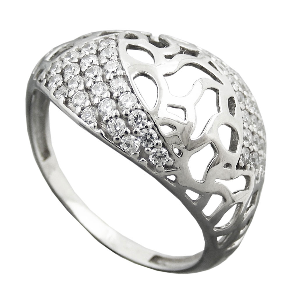 Bague argent 925 zirconias micro-pavé asymétrique ajourée