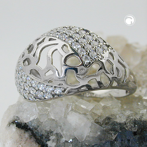 Bague femme argent rhodiée zirconias blancs motif troué