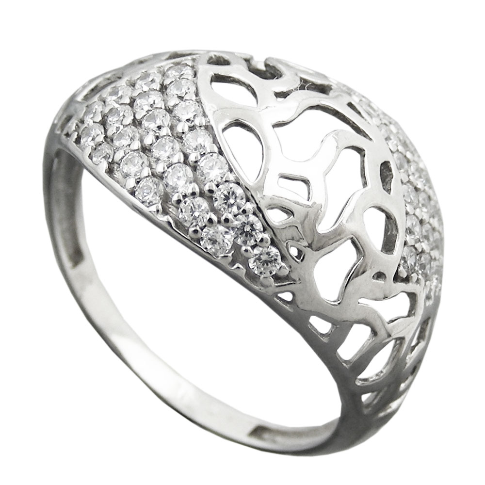 Bague argent 925 zirconias micro-pavé asymétrique ajourée