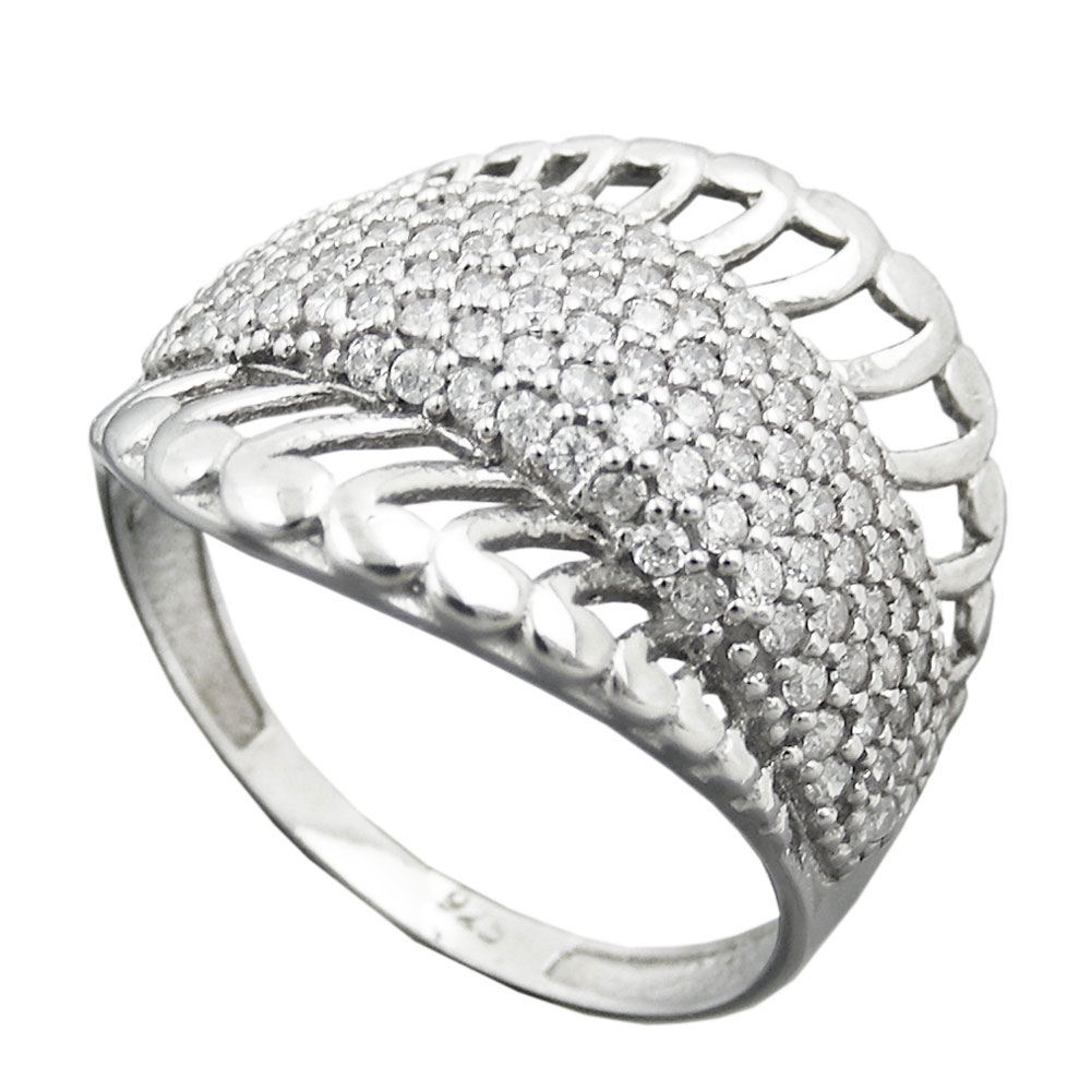 Bague argent 925 avec zirconias blanches micro pavé