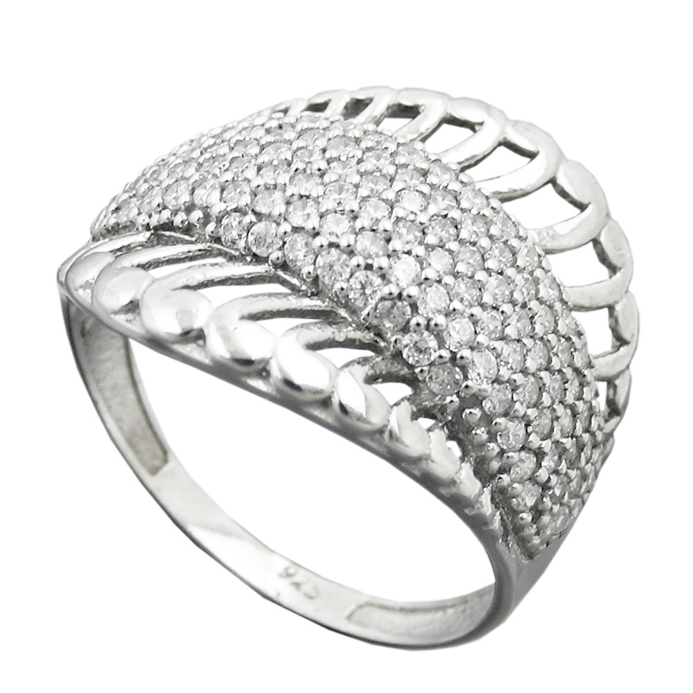 Bague argent 925 avec zirconias blanches micro pavé