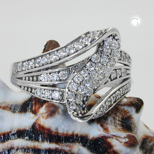 Bague femme en argent sterling avec micro-pavé de zirconias, finition rhodiée