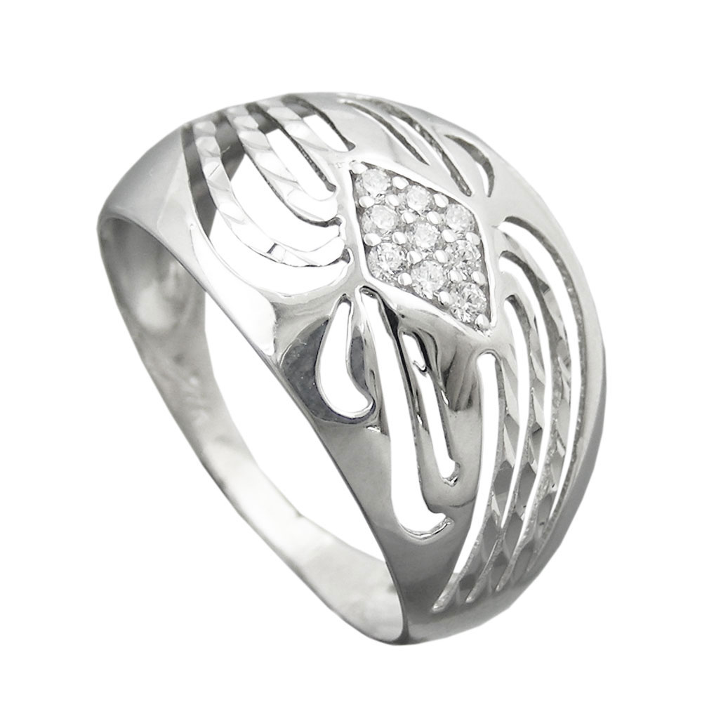 Bague argent 925 zirconias large motif strié micro pavé