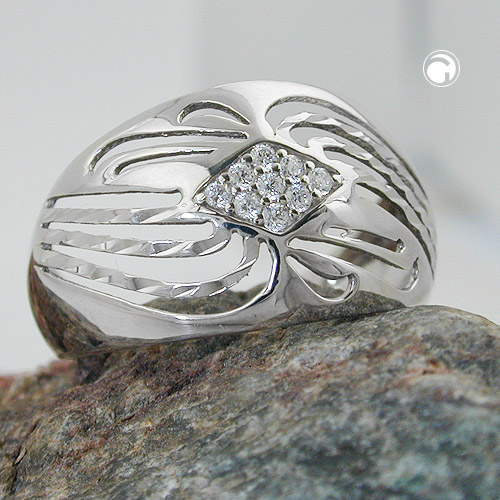 Bague femme argent sterling zirconias losange central brillant