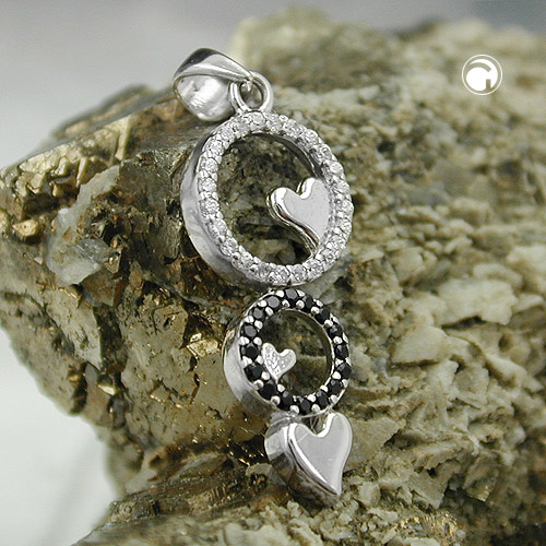 Pendentif argent sterling 3 cœurs design original cercles mobiles