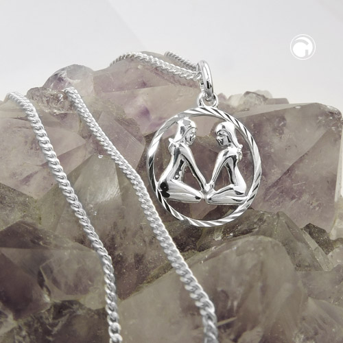 Pendentif Gémeaux en argent sterling sur chaîne argent