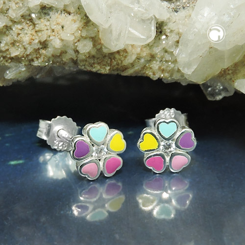 Studs argent fleur 6 mm vue de face