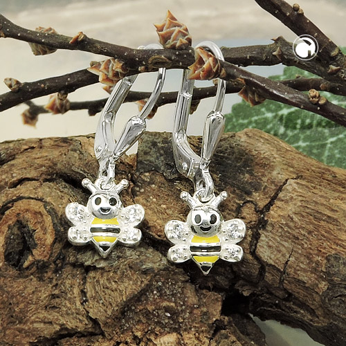 Boucles d'oreilles argent sterling forme abeille avec zirconias
