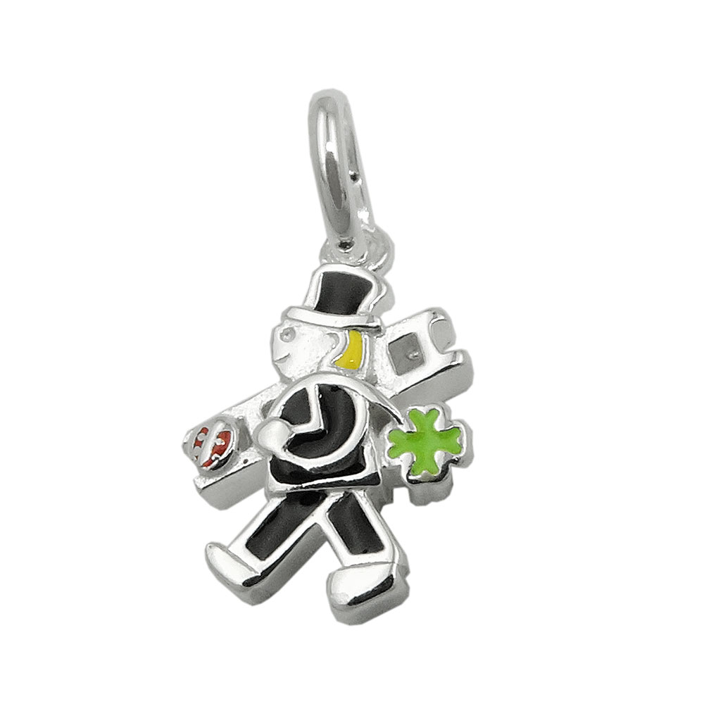 Pendentif argent 925 en forme de ramoneur sur fond blanc