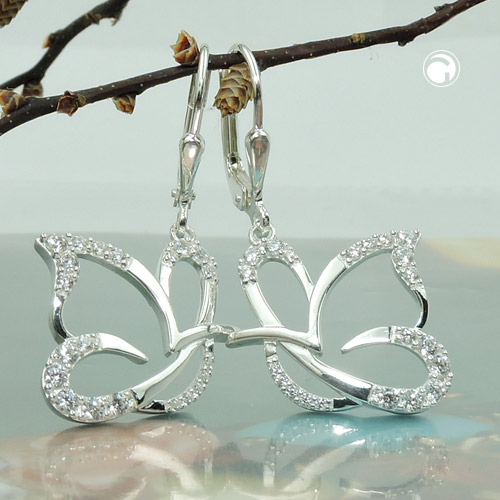 Créoles argent sterling forme papillon zirconia