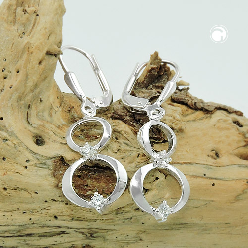Boucles d'oreilles argent sterling design anneaux zirconia