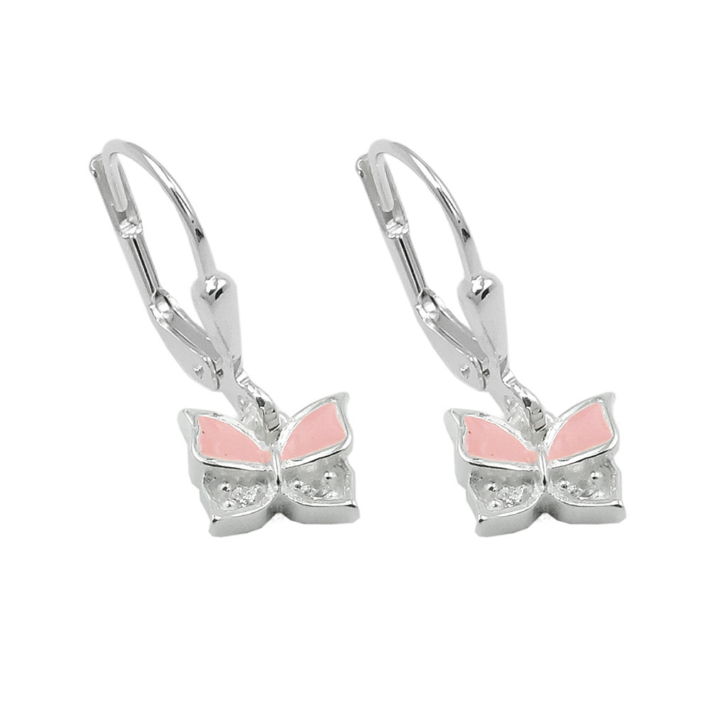 Boucles d'oreilles argent 925 papillon rose et blanc