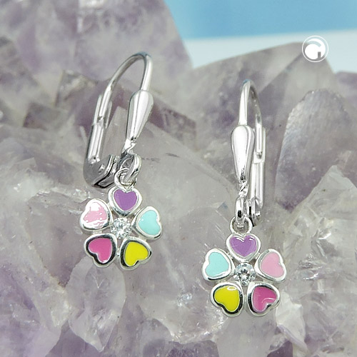 Paire de boucles d'oreilles argent sterling motif floral coloré