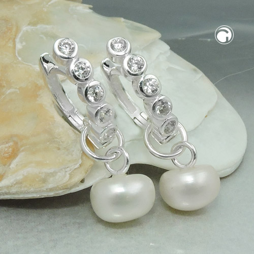 Paire de boucles d'oreilles argent sterling avec perle et zircon