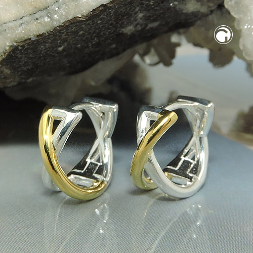 Boucles d'oreilles argent sterling bicolores, vue de face