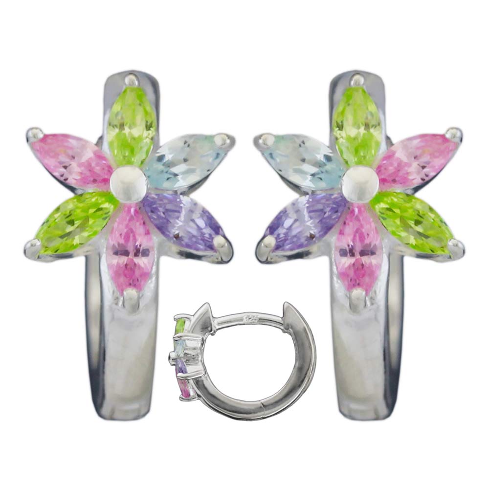 Boucles d'oreilles créoles argent 925 fleur zirconia