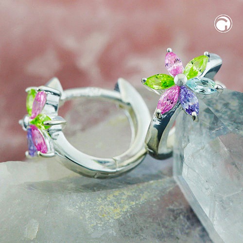 Créoles argent sterling forme fleur avec zirconia