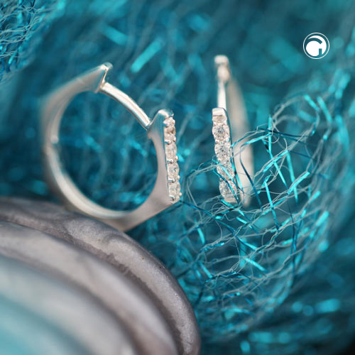 Paire de boucles d'oreilles argent sterling forme hexagonale pierre zirconium