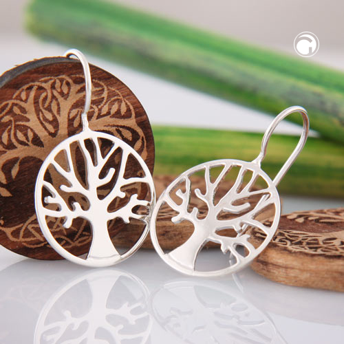 Paire de boucles d'oreilles en argent sterling motif arbre de vie