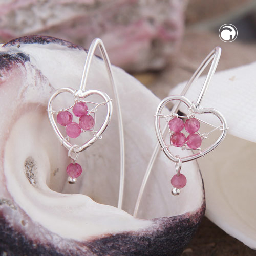 Paire de boucles d'oreilles argent sterling et verre rose