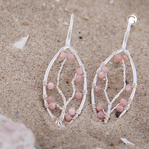 Paire de boucles d'oreilles argent rhodonite vue de face