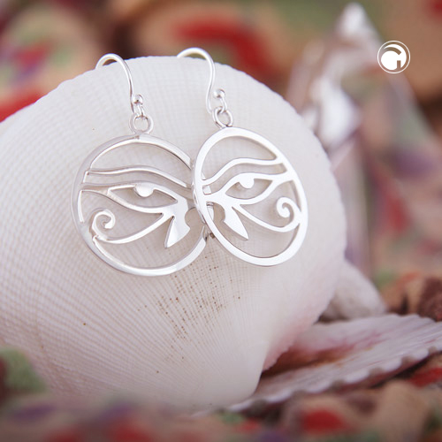 Boucles d'oreilles argent sterling Œil d'Horus, détail du symbole