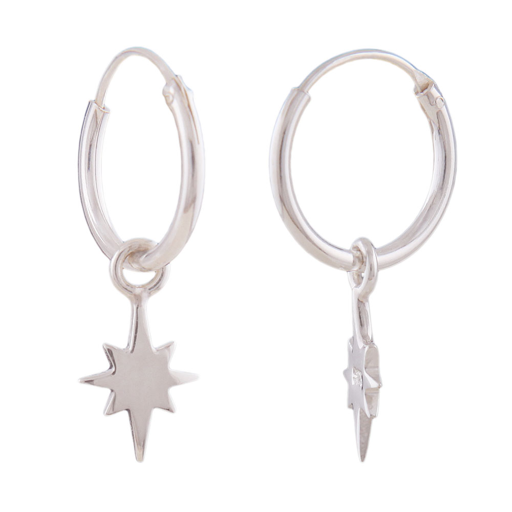 Boucles d'oreilles créoles argent 925 en forme d'étoile