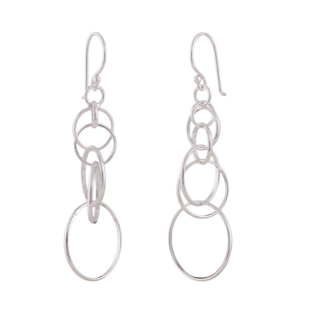 Boucles d'oreilles argent 925 cinq anneaux superposés vue de face
