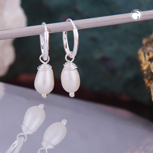 Paire de boucles d'oreilles argent sterling perle blanche