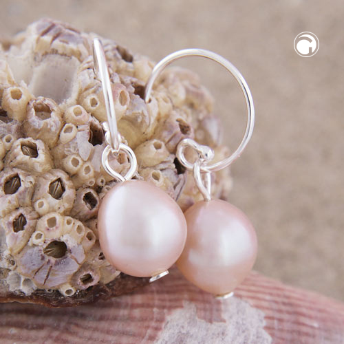 Paire de boucles d'oreilles argent sterling perle rose