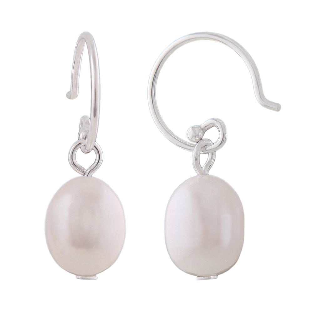 Boucles d'oreilles argent 925 perle blanche vue de face