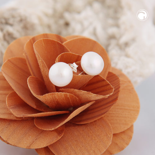 Stud earrings en argent sterling perle blanche
